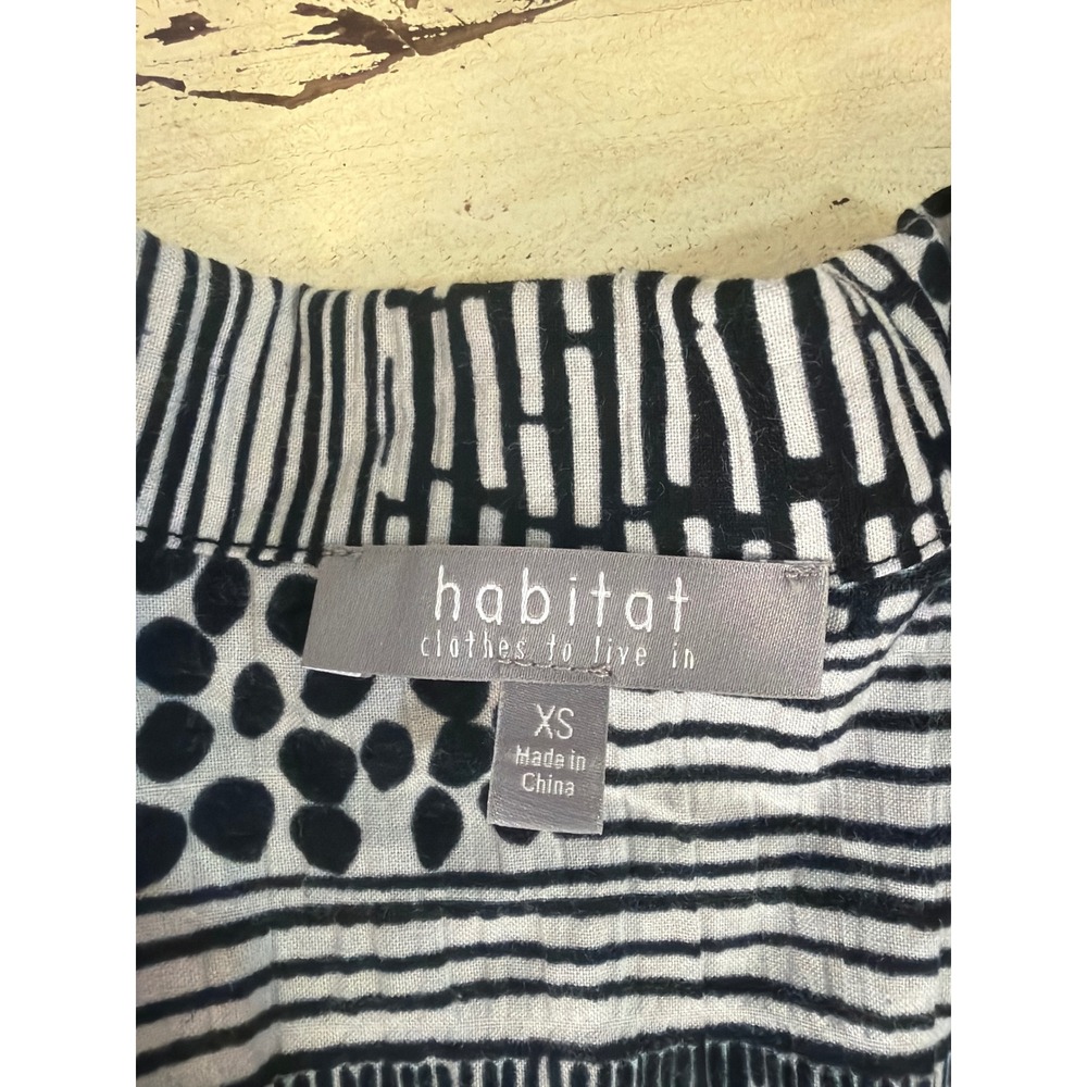 Habitat Button Down Shirt Womens XS Putty‎ Black White Patch Crinkle NEW - Picture 4 of 8